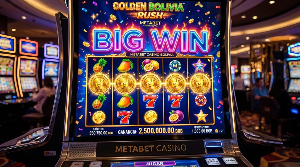 Tragamonedas digital Golden Bolivia Rush con ganancia mostrada en bolivianos